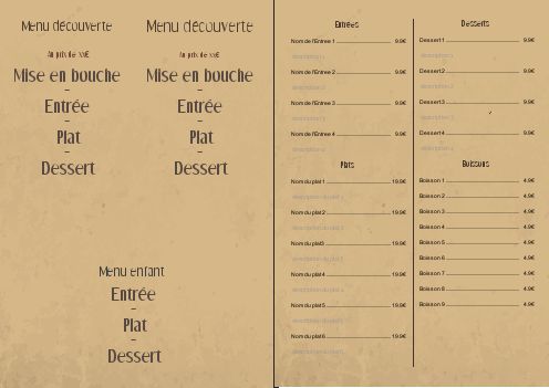 Verso Menu Restaurant Marron à imprimer