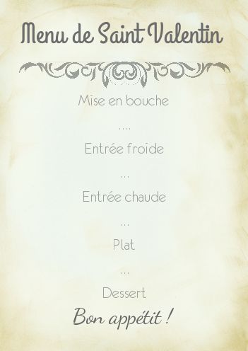 Menu Saint Valentin Gris Jaune gratuit à imprimer