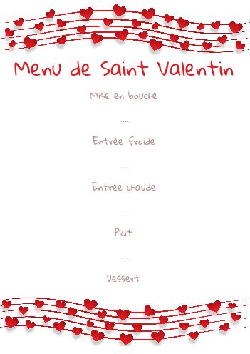 Menu Saint Valentin Coeur Blanc gratuit à imprimer