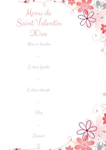 Menu Saint Valentin Fleur Rose gratuit à imprimer