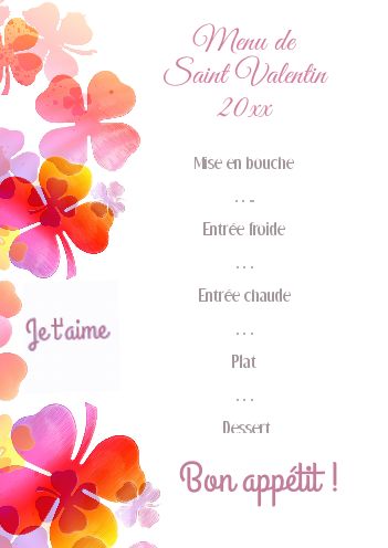 Menu Saint Valentin Fleur Mauve gratuit à imprimer