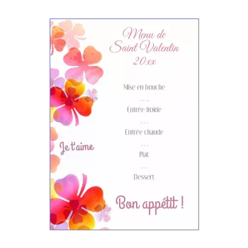menu saint valentin fleur mauve rose rouge 