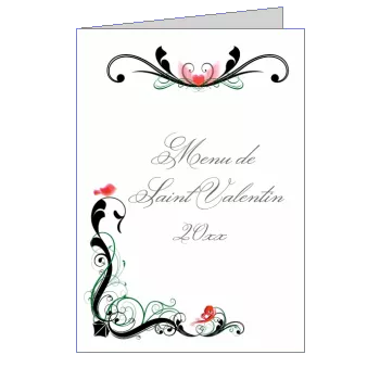 Menu Saint Valentin Coeur Oiseau à imprimer