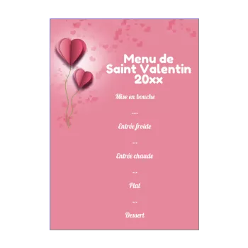 menu saint valentin coeur blanc rose 