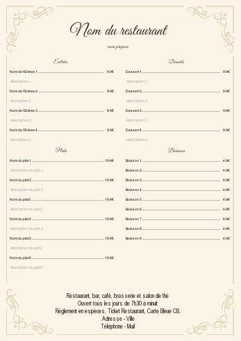Carte Menu Restaurant Elegant Jaune à imprimer