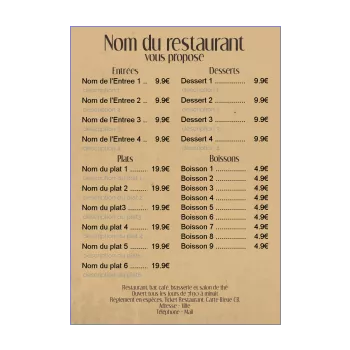 carte menu restaurant marron 