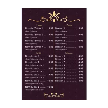 carte menu restaurant doree elegant mauve 