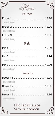 Carte Menu Restaurant Elegant Gris gratuit à imprimer