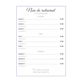 carte menu restaurant blanc elegant 