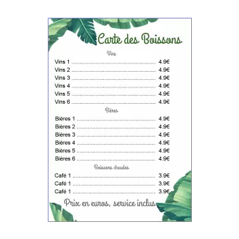 carte restaurant biere feuille fleur vert vin alcool 