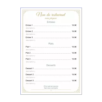 carte menu restaurant bleu elegant fourchette jaune 