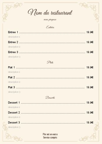 Carte Menu Restaurant Elegant Jaune à imprimer