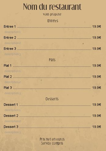 Carte Menu Restaurant Marron à imprimer