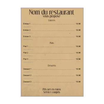 carte menu restaurant marron 