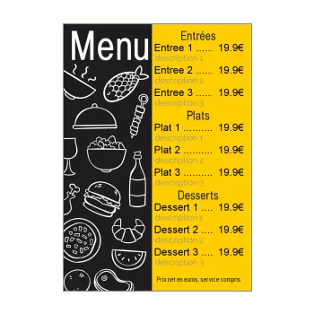 carte menu restaurant jaune noir 