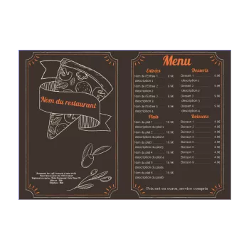 carte menu restaurant pizza marron orange 