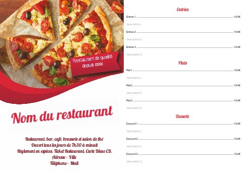 Carte Menu Restaurant Pizza Rouge à imprimer
