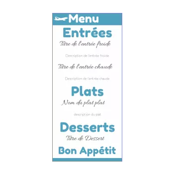 anniversaire menu billet avion bleu 