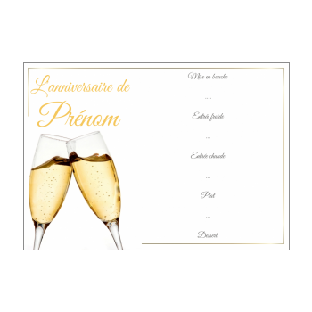 Anniversaire Menu Champagne A Imprimer Carte 3419