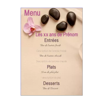 anniversaire menu fleur plage zen 