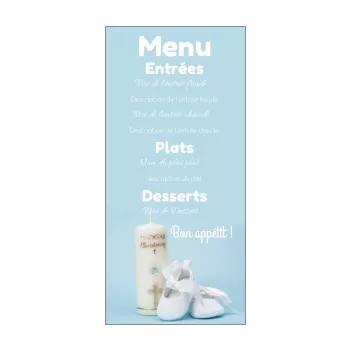 menu bapteme bleu bougie chaussure garcon 