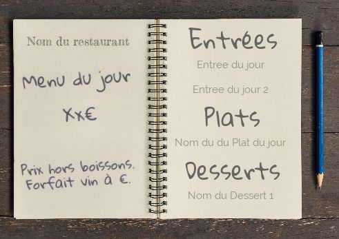 Carte Cahier Menu Restaurant Crayon à imprimer