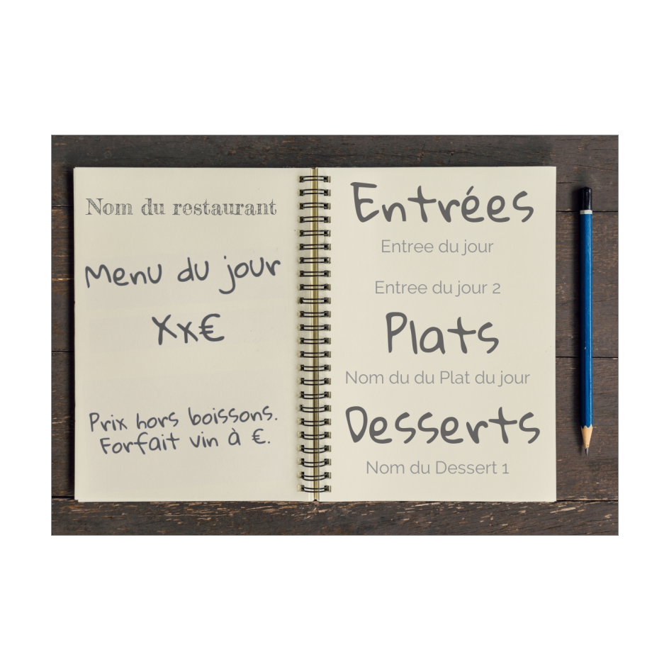 Carte Cahier Menu Restaurant Crayon Bois à imprimer (carte 3224)