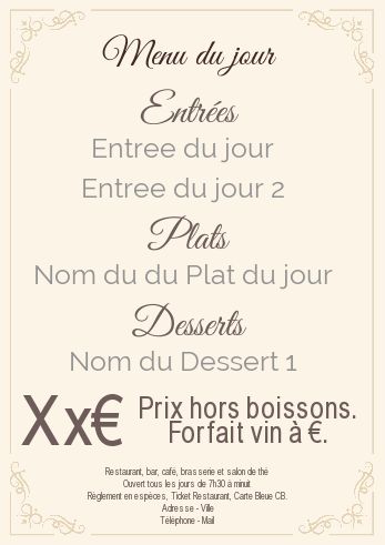 Carte Menu Restaurant Elegant Jaune à imprimer