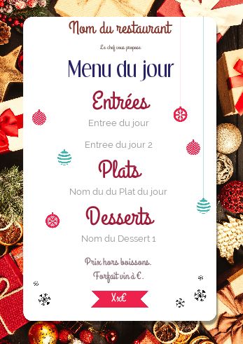 Carte Menu Restaurant Noel Boule à imprimer