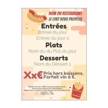carte menu restaurant frite hot dog dessin 