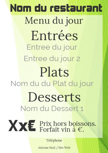 Carte Menu Restaurant Abstrait Vert gratuit à imprimer