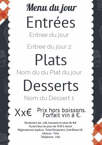 Carte Menu Restaurant Snack Food à imprimer