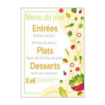 carte menu restaurant legume orange vert 