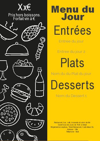 Carte Menu Restaurant Jaune Noir à imprimer