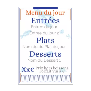 carte menu restaurant bleu orange poisson 