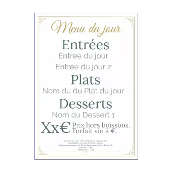 carte menu restaurant gastronomique bleu elegant jaune 