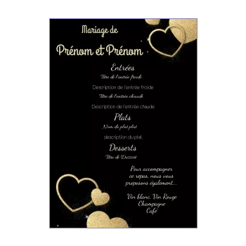 menu mariage coeur doree noir 