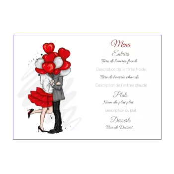 menu mariage coeur ballon elegant femme homme 