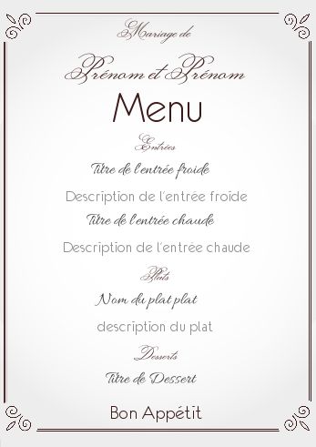 Menu Mariage Elegant Gris à imprimer