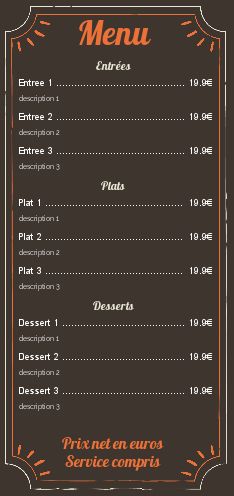 Carte Menu Restaurant Pizza Marron gratuit à imprimer