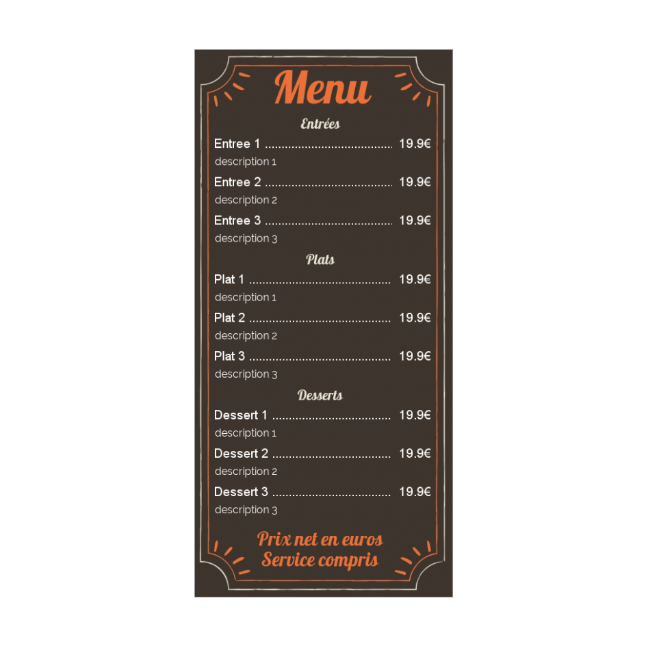 Carte Menu Restaurant Pizza Marron Orange gratuit à imprimer (carte 3632)