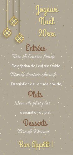 Menu Repas Noel Doree Boule gratuit à imprimer