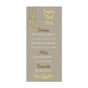 menu repas noel doree boule confettis elegant gris 