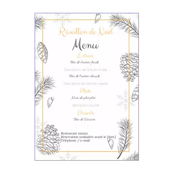 menu restaurant repas noel dessin gris sapin 
