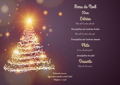 Menu Repas Noel Doree Mauve à imprimer