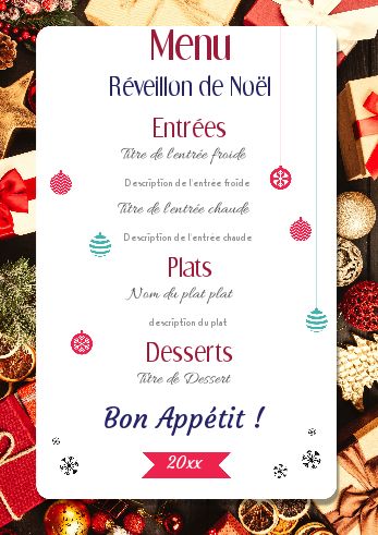 Menu Cadeau Repas Noel Blanc à imprimer