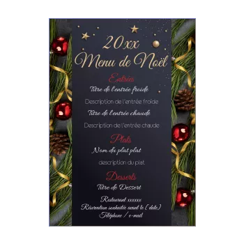 menu restaurant repas noel ardoise boule rouge sapin 