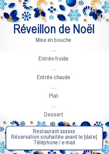 Menu Repas Noel Bleu Dessin gratuit à imprimer