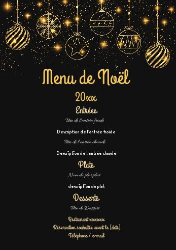 Menu Repas Noel Doree Boule à imprimer