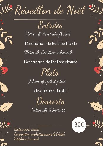 Menu Restaurant Repas Noel Dessin à imprimer
